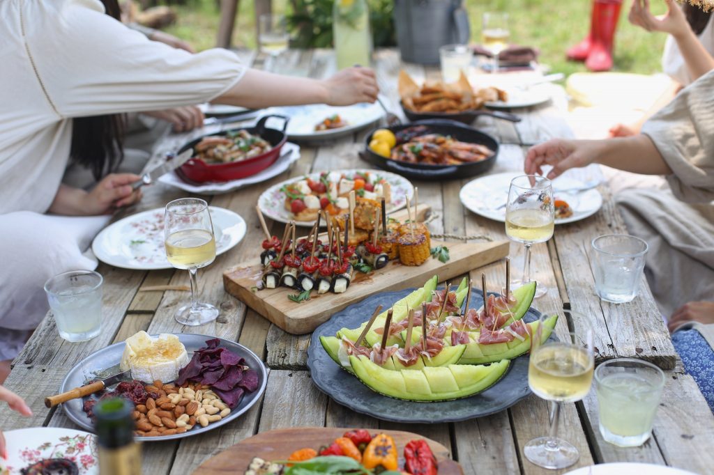 People eating around a table.