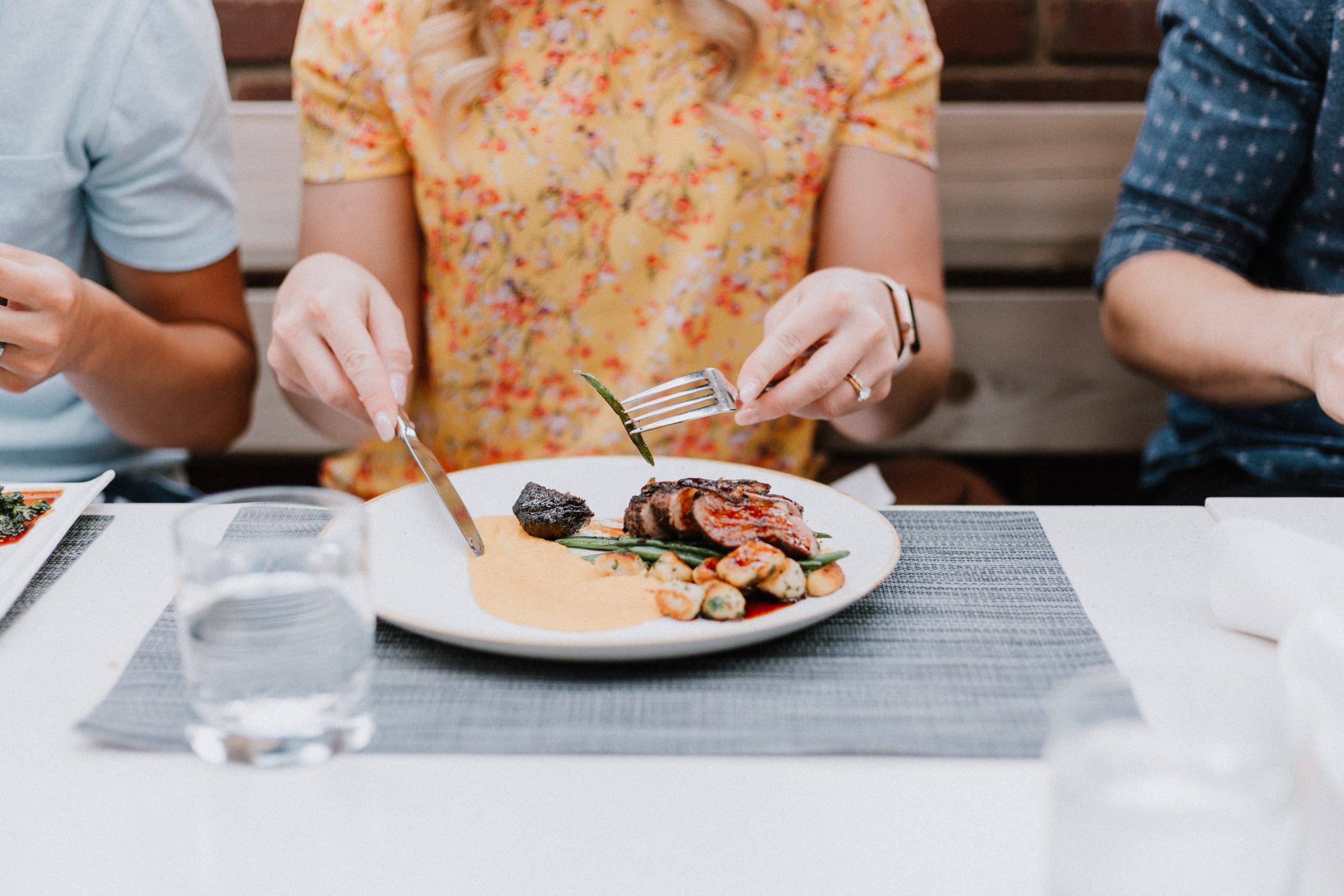 Women eating a meal in restaurant